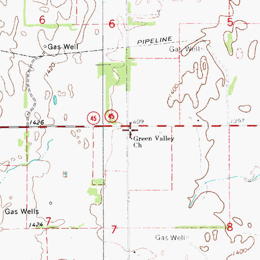 Topographic Map of Green Valley Church, OK