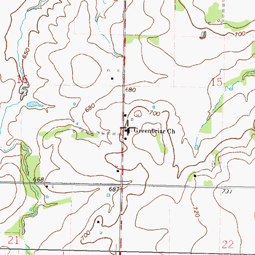 Topographic Map of Greenbriar Church, OK