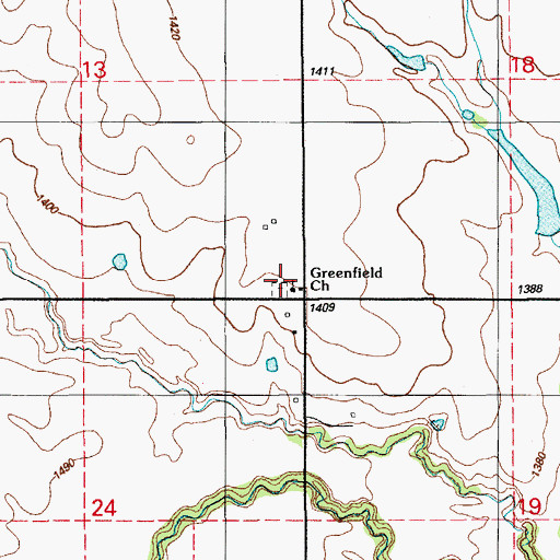 Topographic Map of Greenfield Church, OK