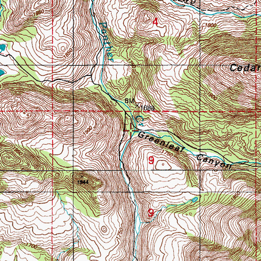 Topographic Map of Greenleaf Canyon, OK