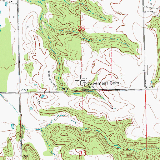 Topographic Map of Greenleaf Cemetery, OK