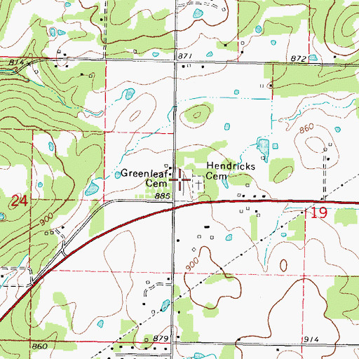 Topographic Map of Greenleaf Cemetery, OK