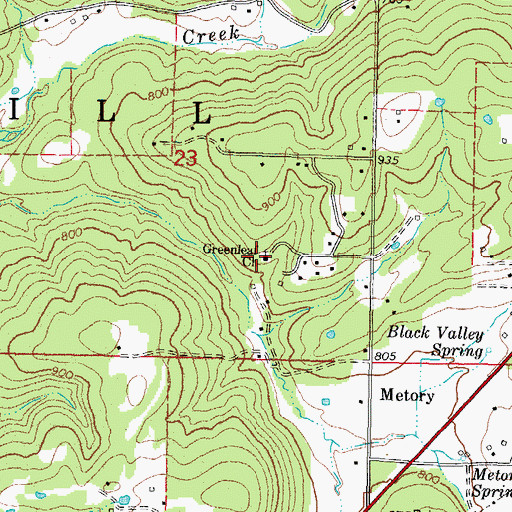 Topographic Map of Greenleaf Church, OK