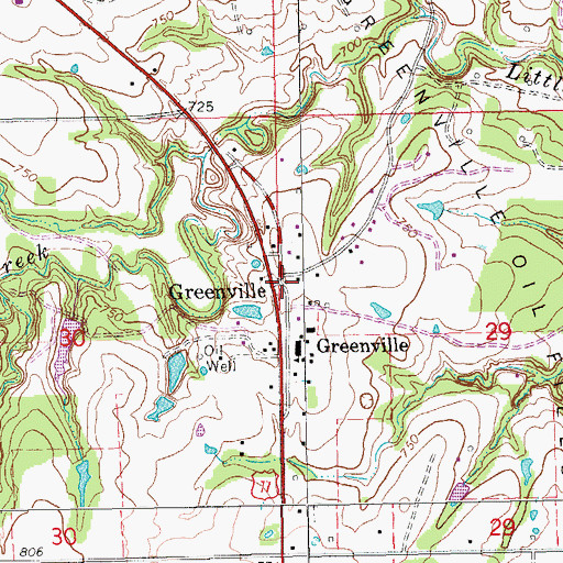 Topographic Map of Greenville, OK