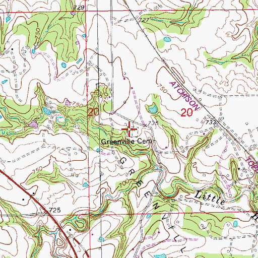 Topographic Map of Greenville Cemetery, OK