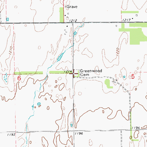 Topographic Map of Greenwood Cemetery, OK