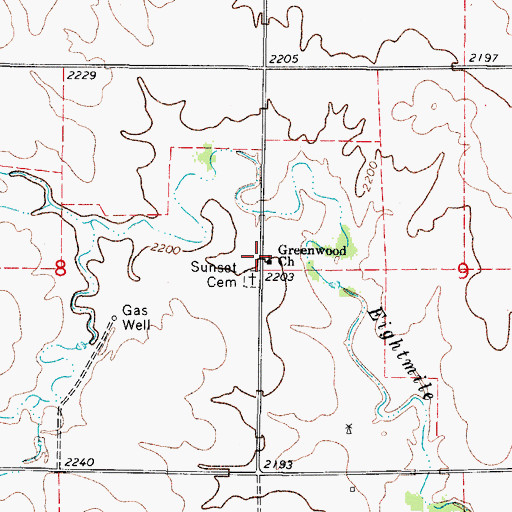 Topographic Map of Greenwood Church, OK