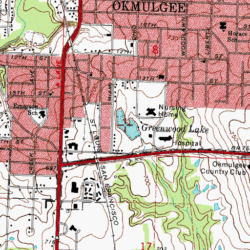 Topographic Map of Greenwood Lake, OK