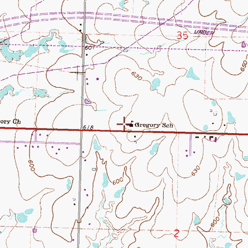 Topographic Map of Gregory School, OK