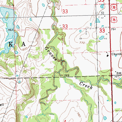 Topographic Map of Grief Creek, OK
