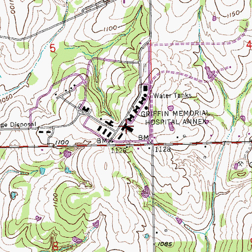 Topographic Map of Griffin Memorial Hospital Annex, OK