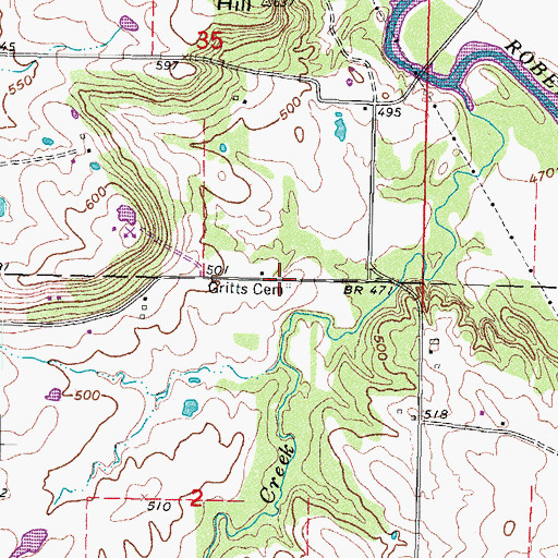 Topographic Map of Gritts Cemetery, OK