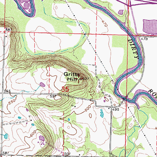 Topographic Map of Gritts Hill, OK