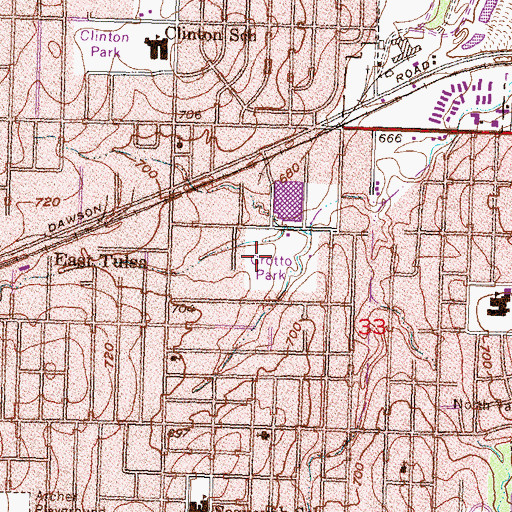 Topographic Map of Grotto Park, OK