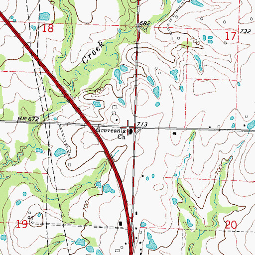 Topographic Map of Groveania Church, OK