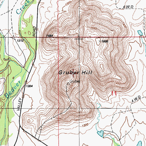 Topographic Map of Gruber Hill, OK