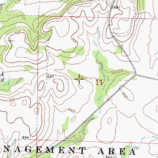 Topographic Map of Gruber State Game Management Area, OK