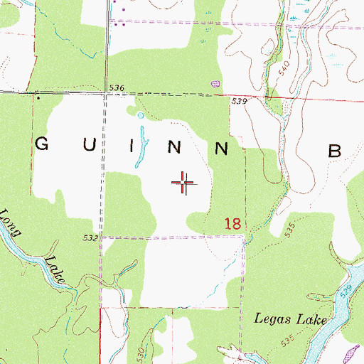 Topographic Map of Guinn Bottom, OK