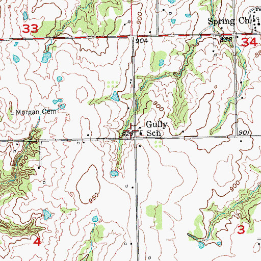 Topographic Map of Gully School, OK