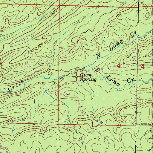 Topographic Map of Gum Spring, OK