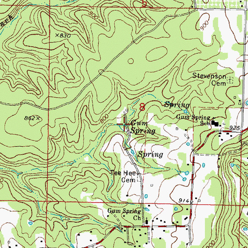 Topographic Map of Gum Spring, OK