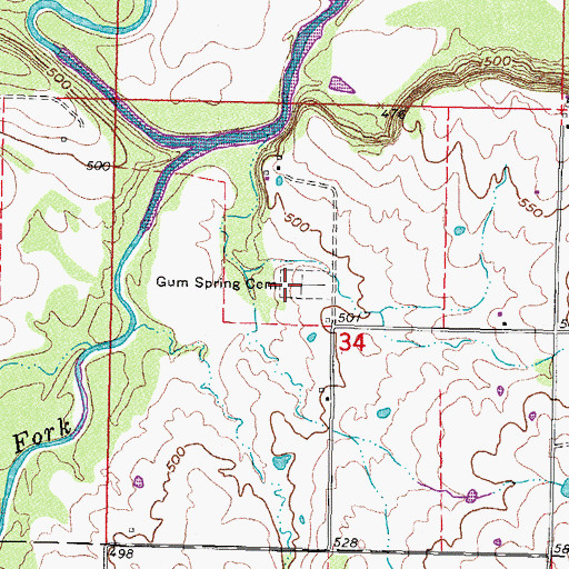 Topographic Map of Gum Spring Cemetery, OK