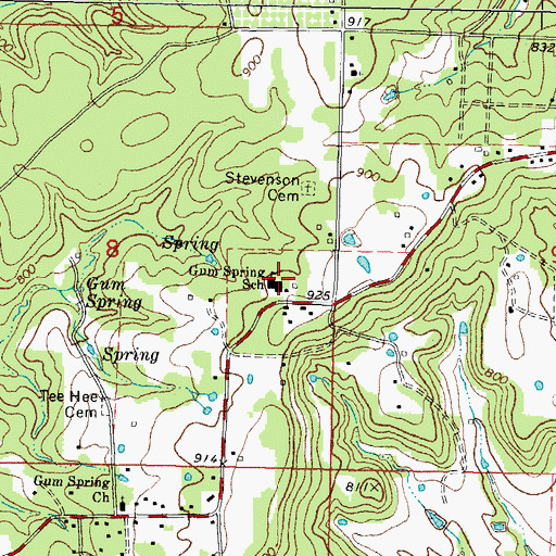 Topographic Map of Gum Spring School, OK