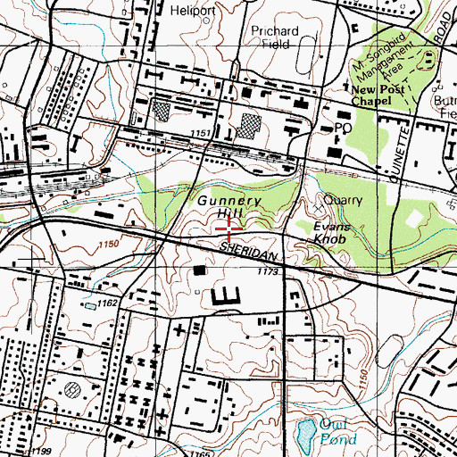 Topographic Map of Gunnery Hill, OK