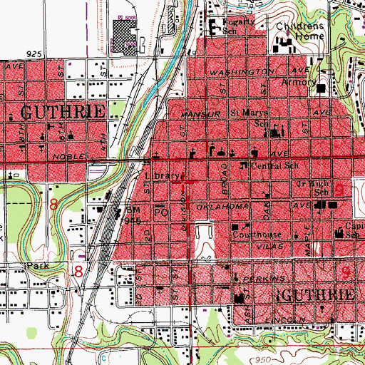 Topographic Map of Guthrie, OK