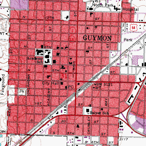 Topographic Map of Guymon, OK