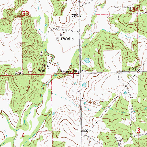 Topographic Map of Gypsy Church, OK