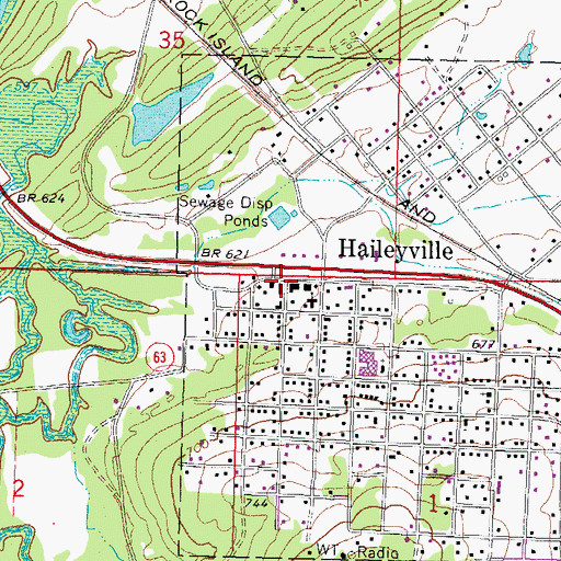 Topographic Map of Haileyville, OK