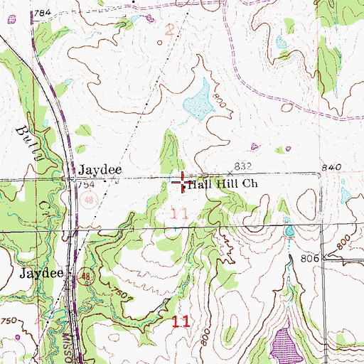 Topographic Map of Hall Hill Church, OK