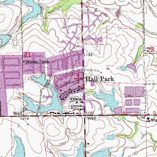 Topographic Map of Hall Park, OK