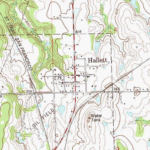 Topographic Map of Hallett, OK