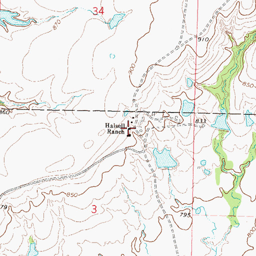 Topographic Map of Halsell Ranch, OK