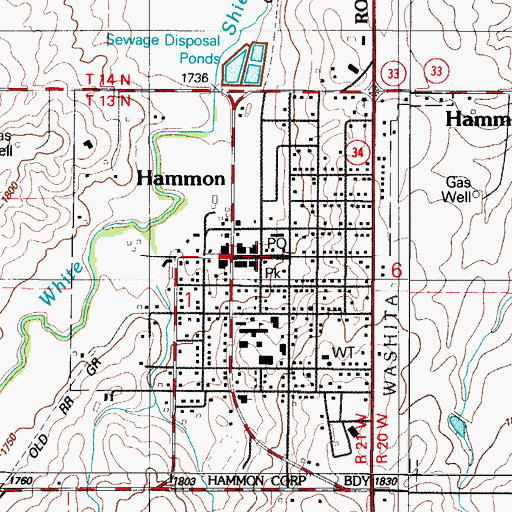 Topographic Map of Hammon, OK