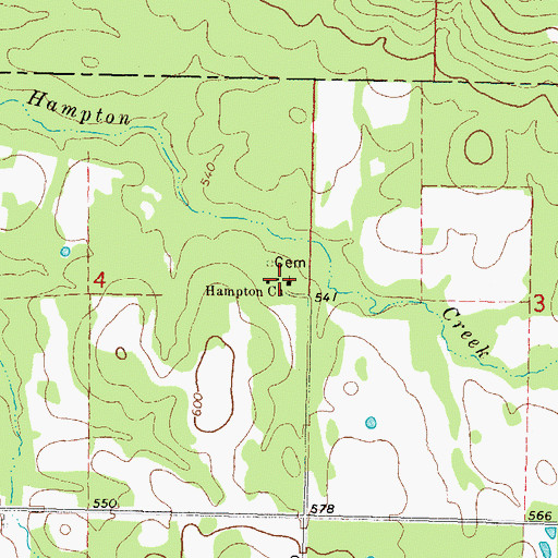 Topographic Map of Hampton Church, OK