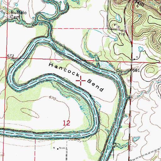 Topographic Map of Hancock Bend, OK