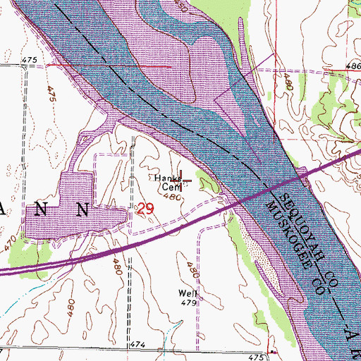 Topographic Map of Hanks Cemetery, OK