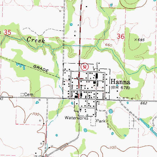 Topographic Map of Hanna, OK