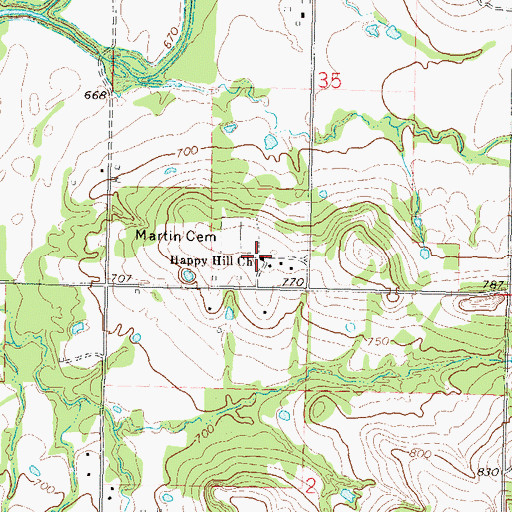 Topographic Map of Happy Hill Church, OK