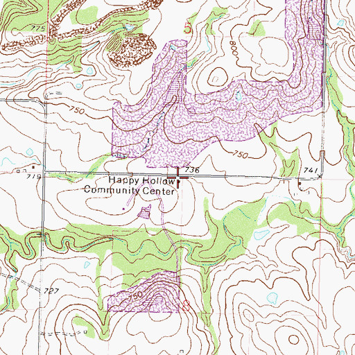 Topographic Map of Happy Hollow Community Center, OK