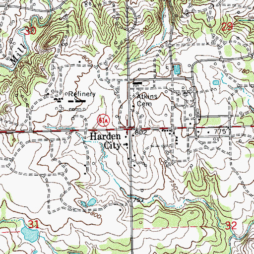 Topographic Map of Harden City, OK