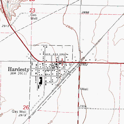 Topographic Map of Hardesty, OK