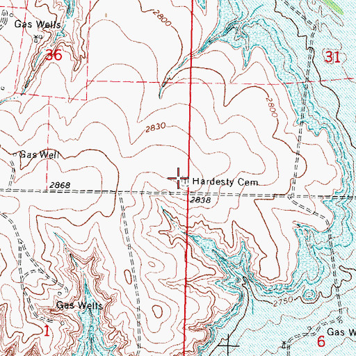 Topographic Map of Hardesty Cemetery, OK