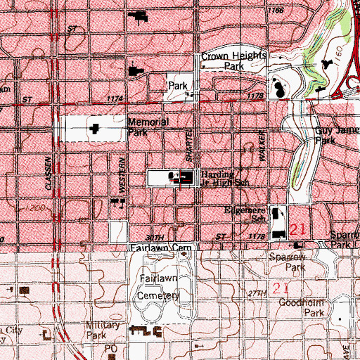 Topographic Map of Harding Charter Preparatory High School, OK