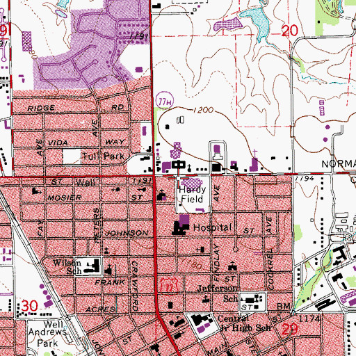 Topographic Map of Hardy Field, OK