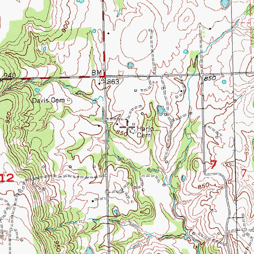 Topographic Map of Harjo Cemetery, OK