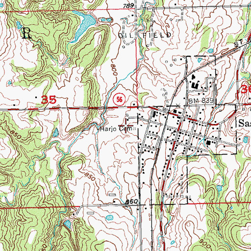 Topographic Map of Harjo Cemetery, OK